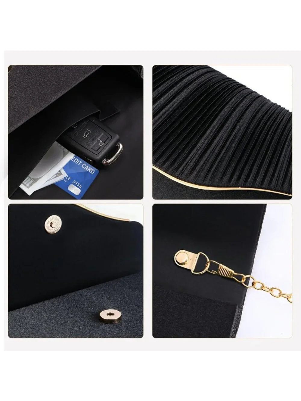 👜 Women's Black Elegant Satin Formal Purses Evening Cocktail Prom Clutch